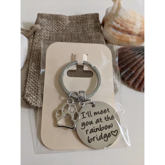I'll Meet You Rainbow Bridge Paw PET DOG Memorial Key Chain Keyring keyring - Picture 2 of 3